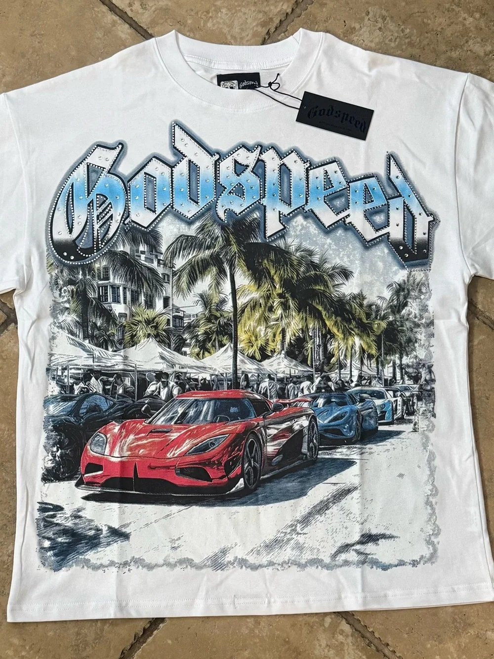 White Godspeed Red Sports Car T-Shirt